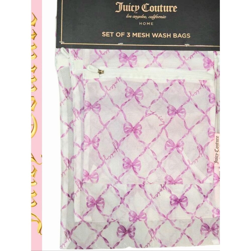 Juicy Couture Home Script Logo Bows Set of 3 Mesh Wash Bags